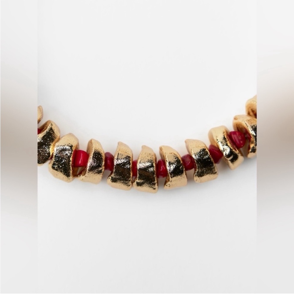 Zara Mixed Stone Necklace - Gold and Coral Red Statement Necklace NWOT - Picture 5 of 11